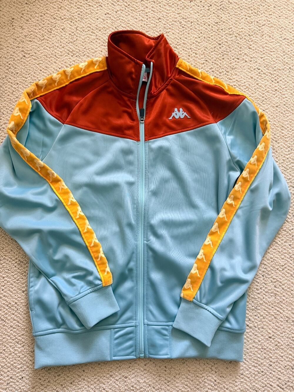 Kappa Track Jacket Light Blue Rust Orange Velour Logo Tape Full Zip Retro Small